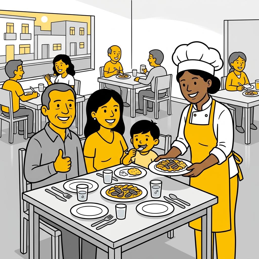 familia comiendo feliz